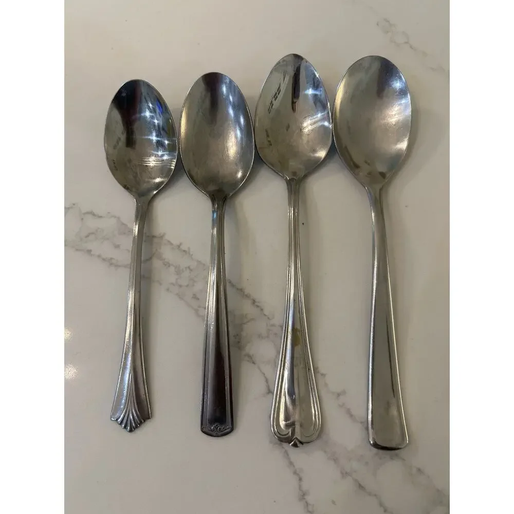 Vtg Lot of 4 Stainless Dinner Spoons Assorted 8” Flatware Silverware‎